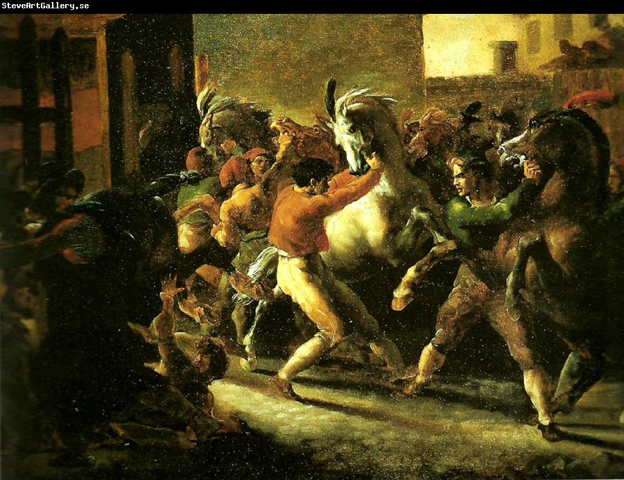 Theodore   Gericault la course de chevaux libres